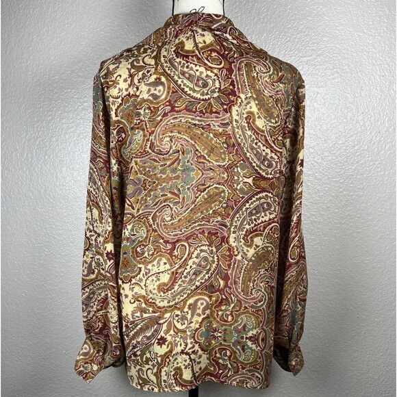 Vintage 90s San Andre Long Sleeve Asymmetrical Shawl Neck Blouse Paisley Sz 12 - Picture 2 of 14